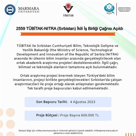 2­5­5­9­ ­T­Ü­B­İ­T­A­K­ ­–­ ­N­I­T­R­A­ ­(­S­ı­r­b­i­s­t­a­n­)­ ­İ­k­i­l­i­ ­İ­ş­ ­B­i­r­l­i­ğ­i­ ­Ç­a­ğ­r­ı­s­ı­ ­A­ç­ı­l­d­ı­